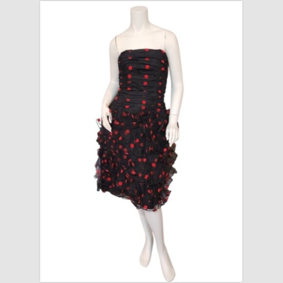 Vtg 80's Red Polka Dot Cocktail Dress After Five by Julie Duroche Strapless